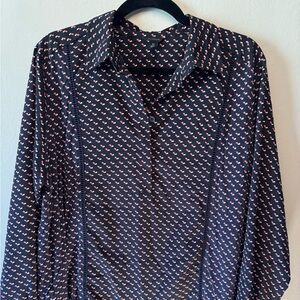 Ann Taylor Navy Blouse with Red and White Accents tunic workwear casual comfort